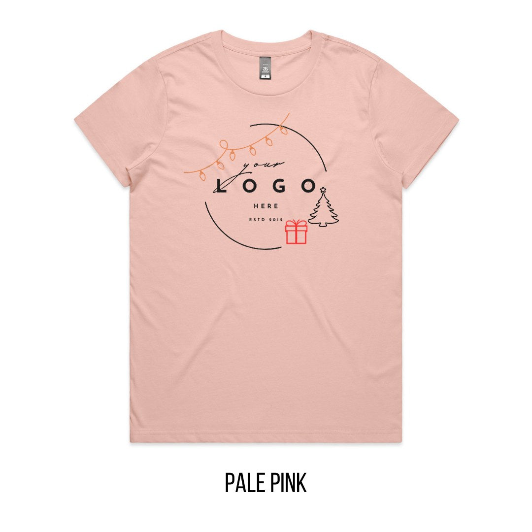 Chrissy Tree & Prezzie Tee mock-up on Pale Pink