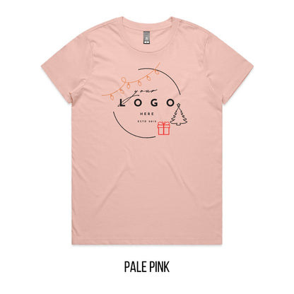 Chrissy Tree & Prezzie Tee mock-up on Pale Pink